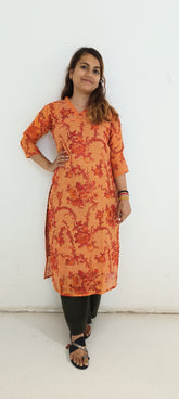 Pure linen kurti digital print