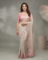 Pure tussar cutwork design embroidery silk saree