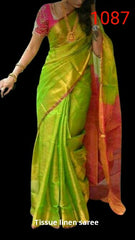 Tissue linen plain Saree! SILK ZONE