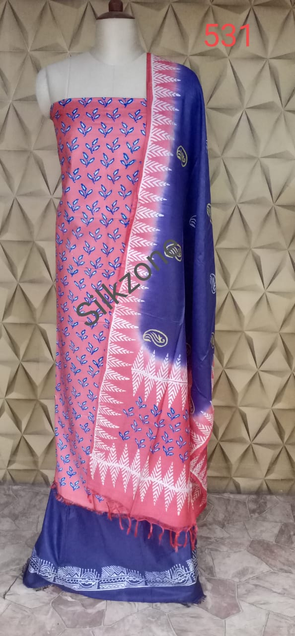 Soft silk hand print suit SILK ZONE