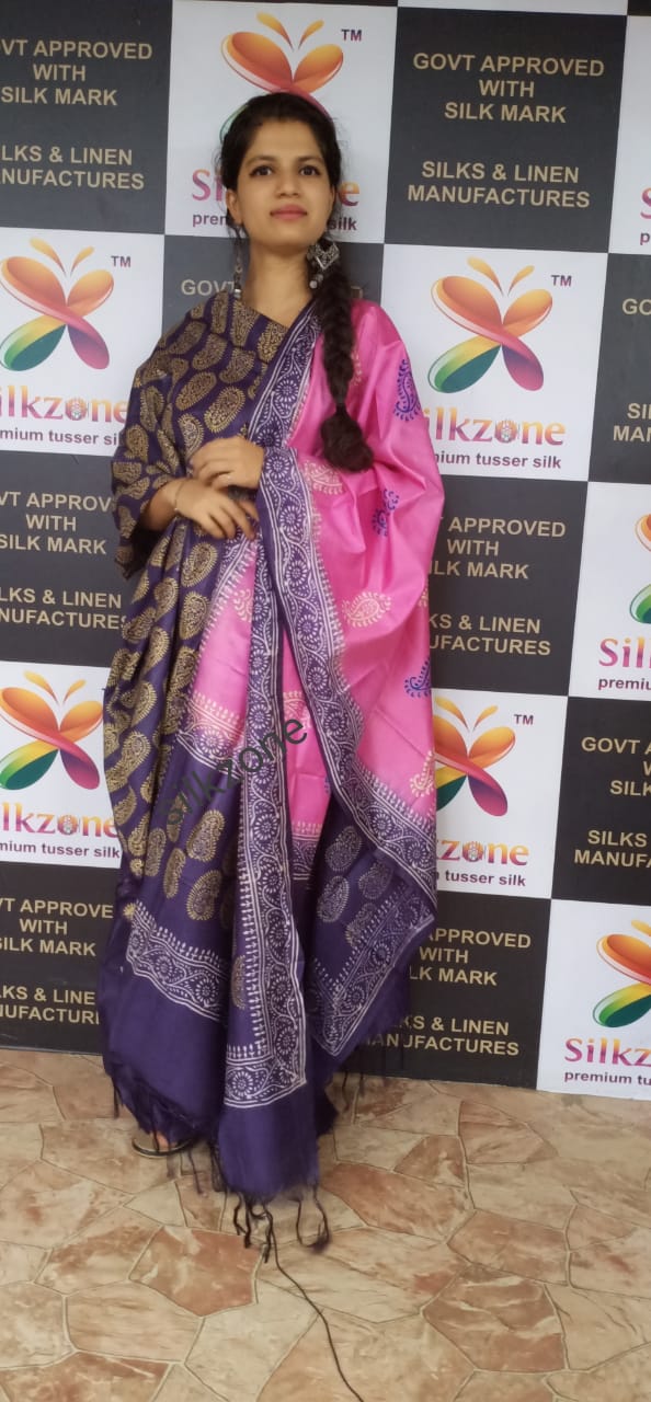Soft silk hand print suit SILK ZONE