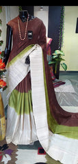 Pure tussar ghicha triple zari border Saree SILK ZONE