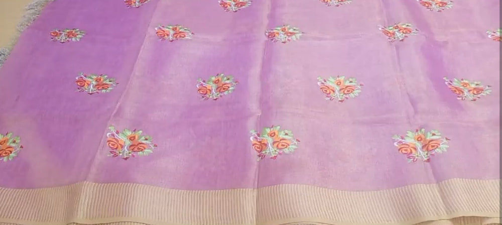 Tissue linen embroidery saree SILK ZONE