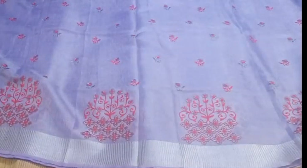 Tissue linen embroidery saree SILK ZONE