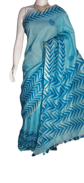 Khadi linen batik print saree MJ Handlooms