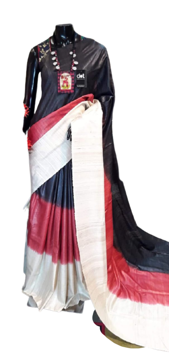 Pure tussar ghicha triple colour zari border saree SILK ZONE