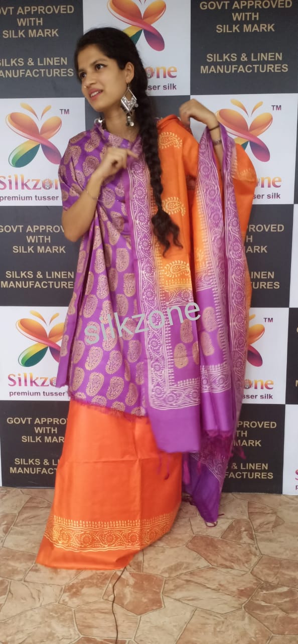 Soft silk hand print suit SILK ZONE