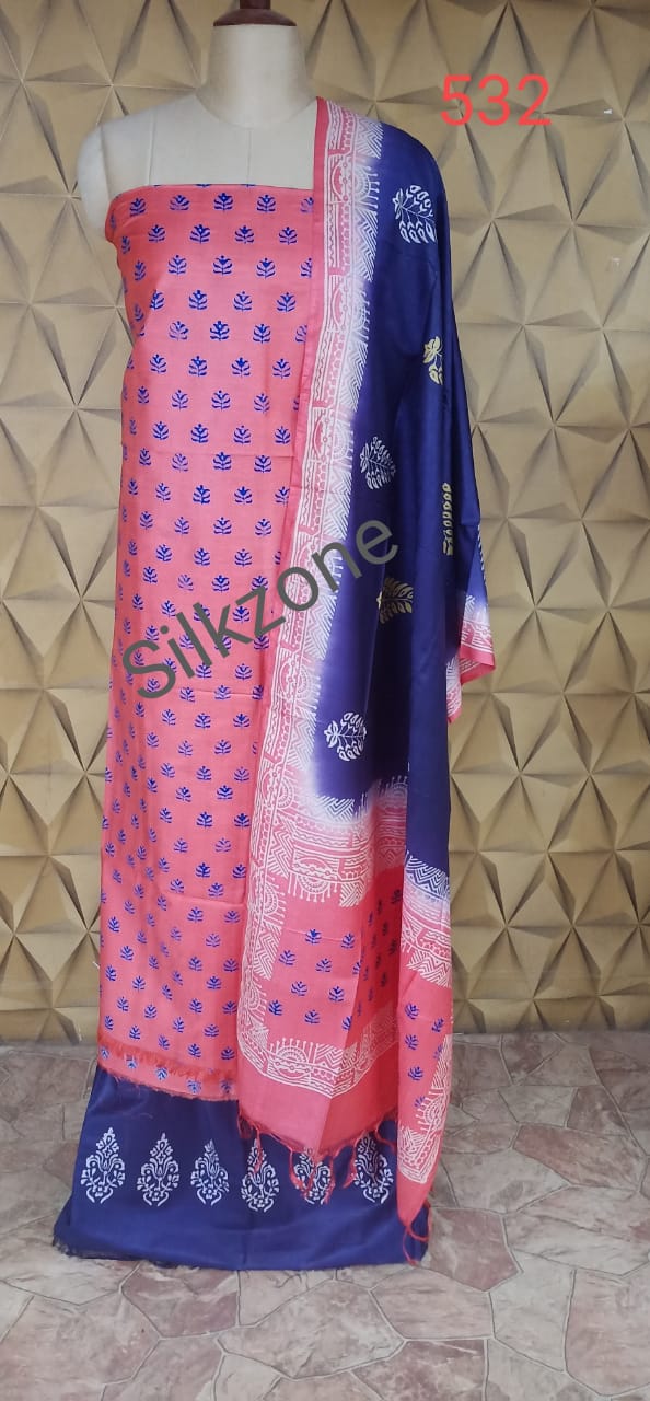 Soft silk hand print suit SILK ZONE