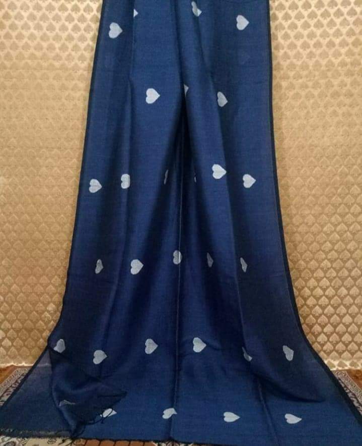 Linen embroidery heart design saree SILK ZONE