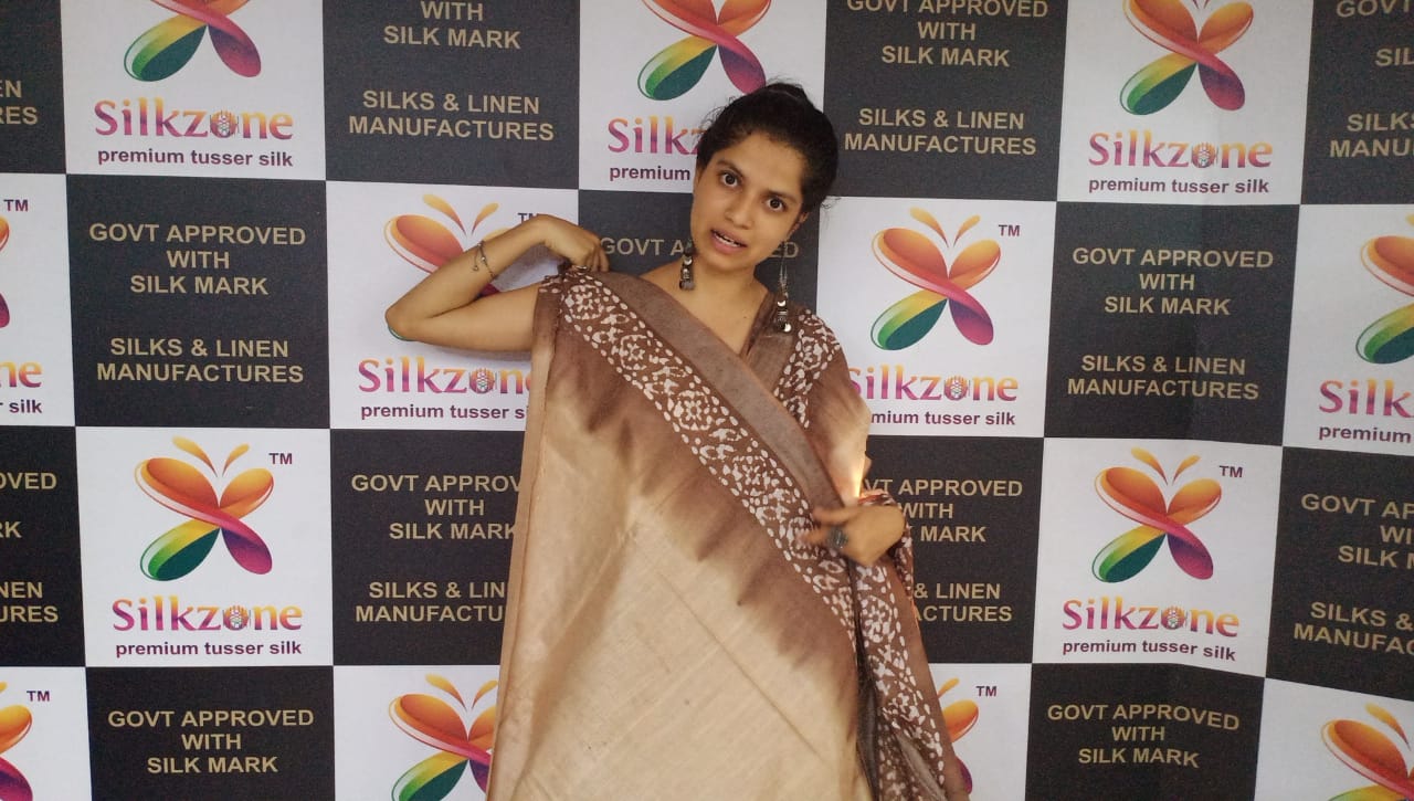 Khadi linen batik printed saree SILK ZONE