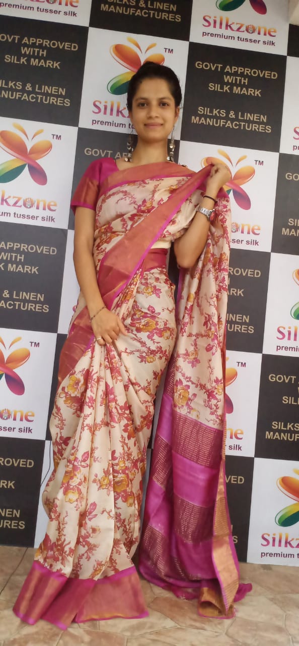 Pure Tussar Silk print saree