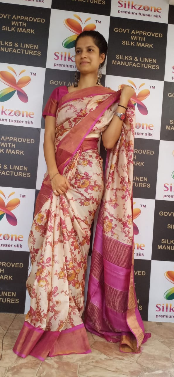 Pure Tussar Silk print saree