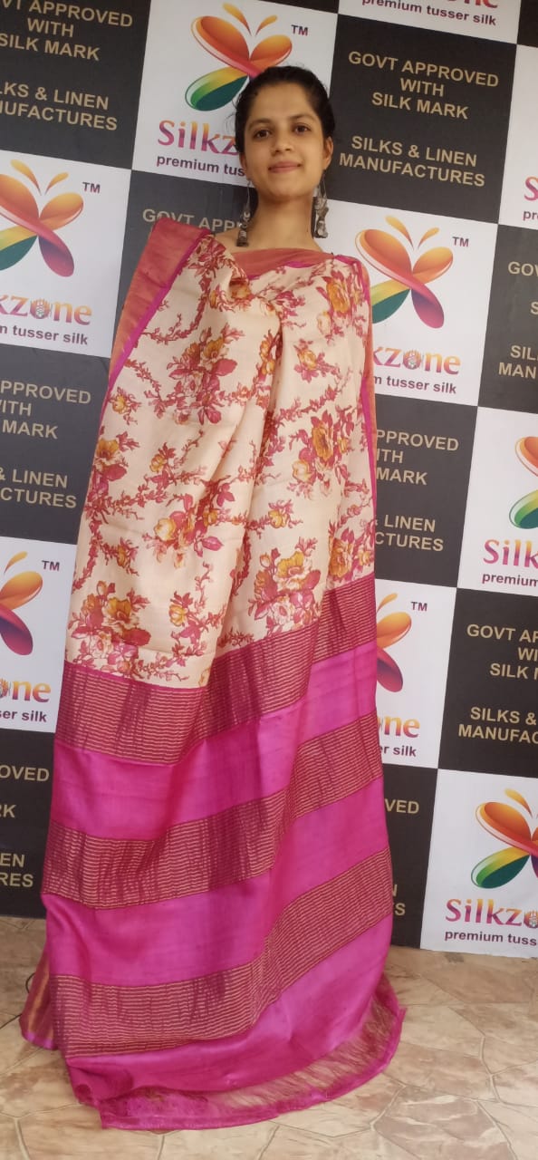 Pure Tussar Silk print saree