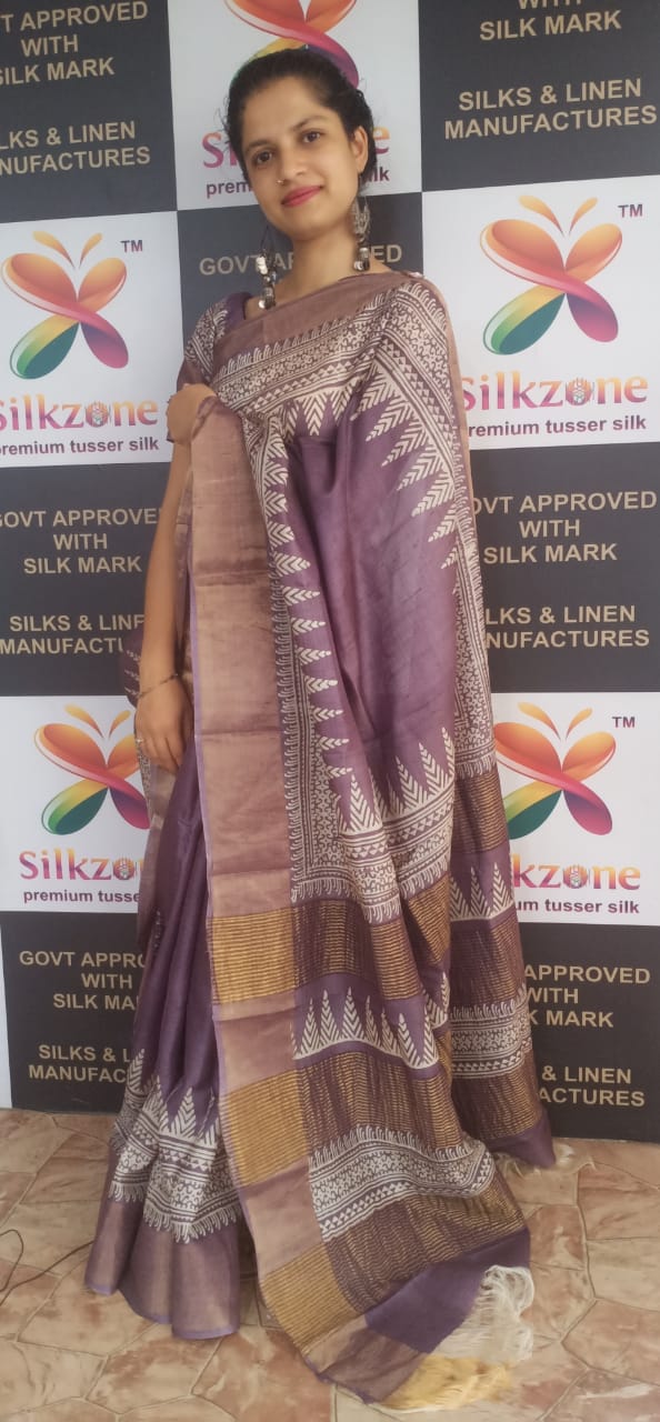 Pure Tussar Silk print saree