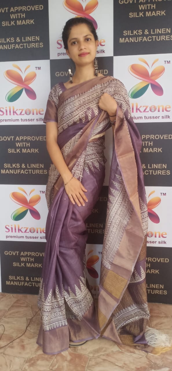 Pure Tussar Silk print saree