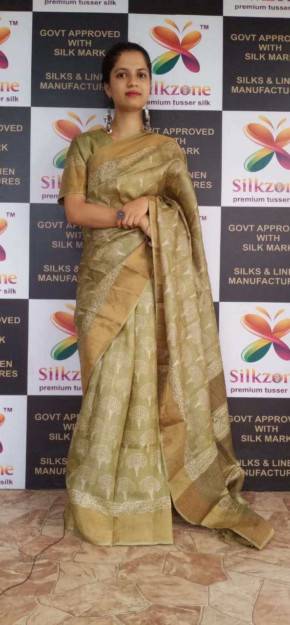 Pure Tussar Silk print saree