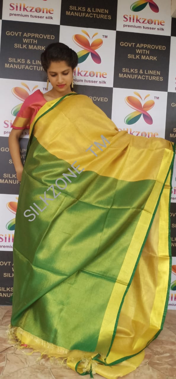 Tissue linen plain saree SILK ZONE