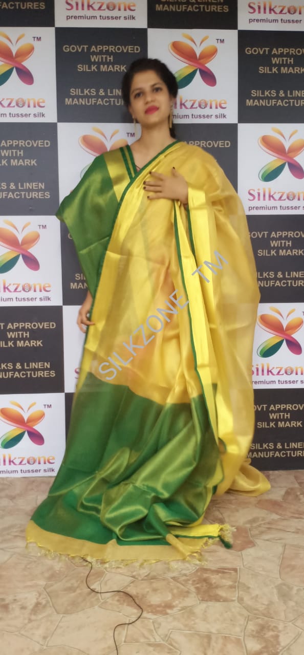 Tissue linen plain saree SILK ZONE