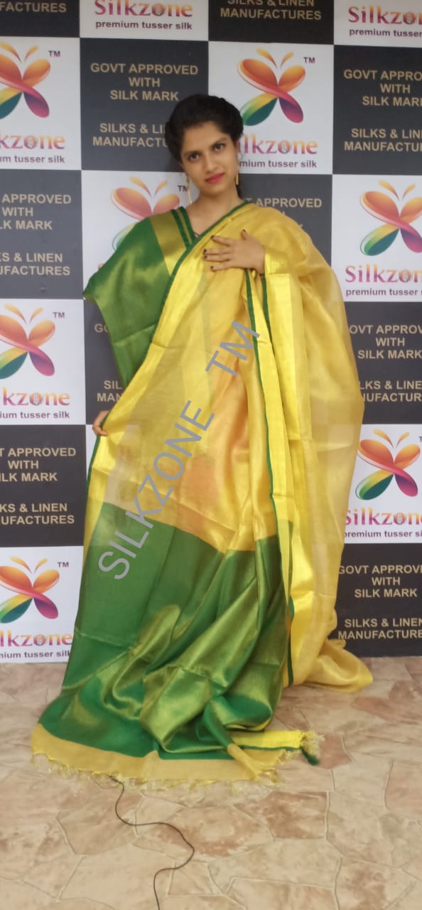 Tissue linen plain saree SILK ZONE
