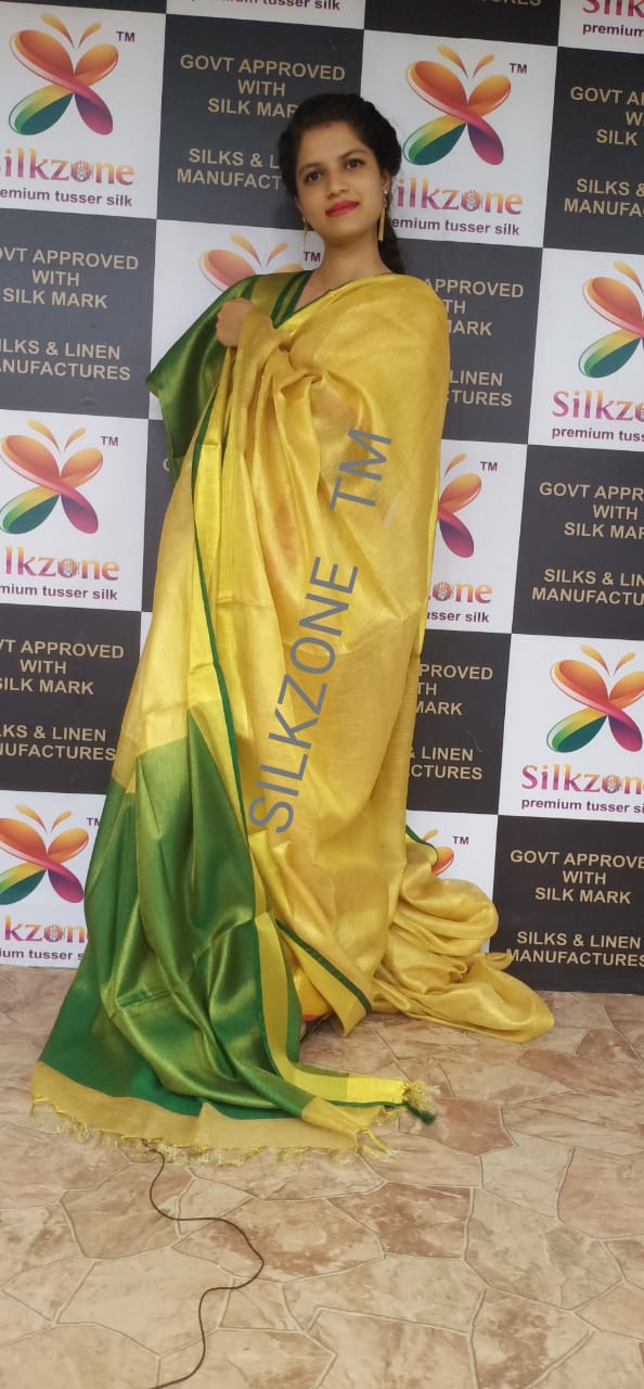 Tissue linen plain saree SILK ZONE