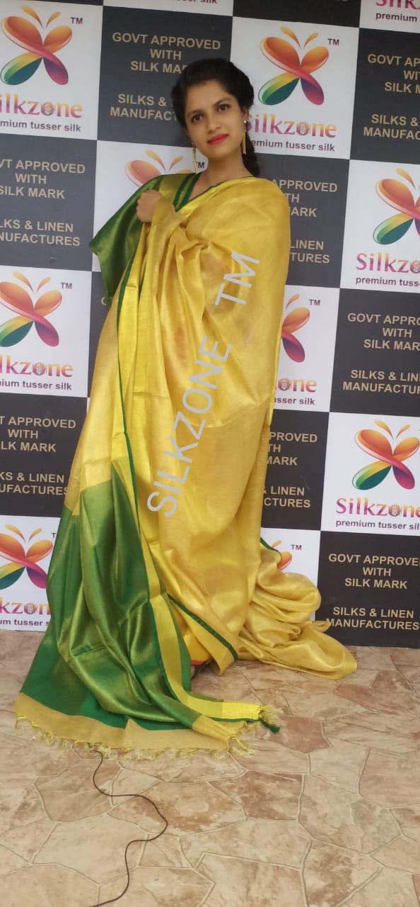 Tissue linen plain saree SILK ZONE