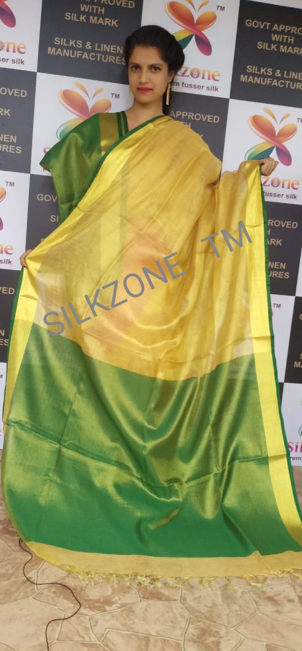 Tissue linen plain saree SILK ZONE