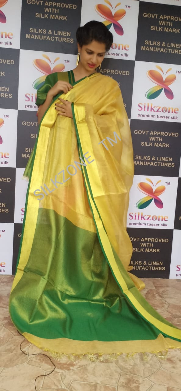 Tissue linen plain saree SILK ZONE