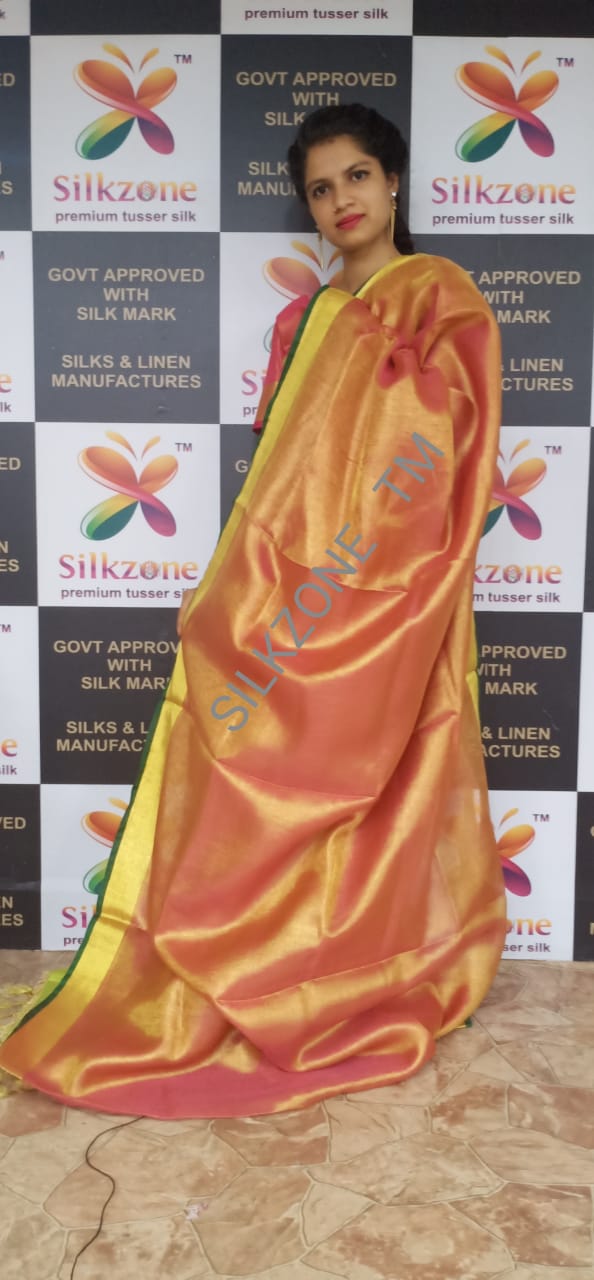 Tissue linen plain Saree SILK ZONE