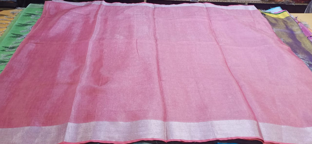 Tissue linen plain saree SILK ZONE