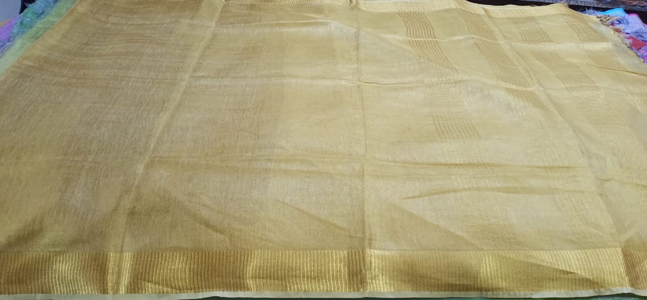 Tissue linen plain saree SILK ZONE