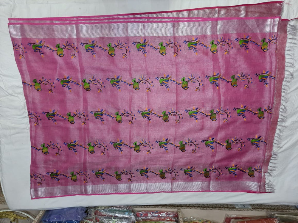 Tissue linen embroidery saree SILK ZONE