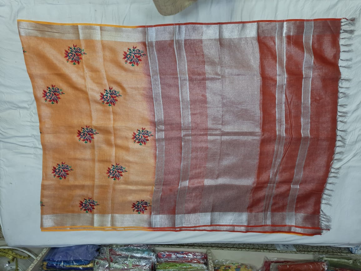 Tissue linen embroidery saree SILK ZONE