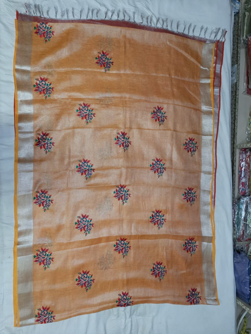 Tissue linen embroidery saree SILK ZONE