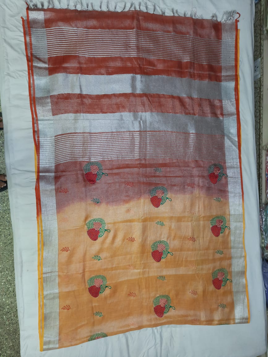 Tissue linen embroidery saree SILK ZONE