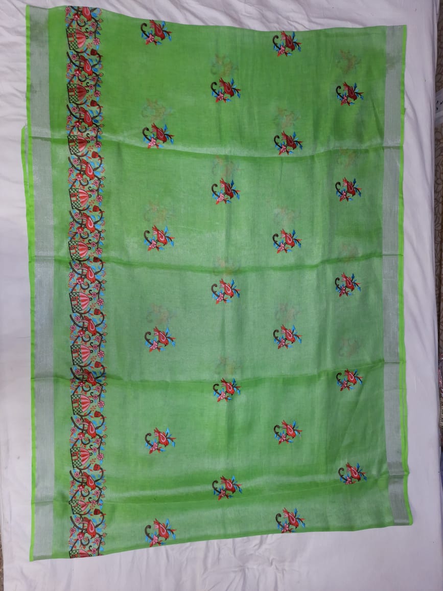 Tissue linen embroidery saree SILK ZONE