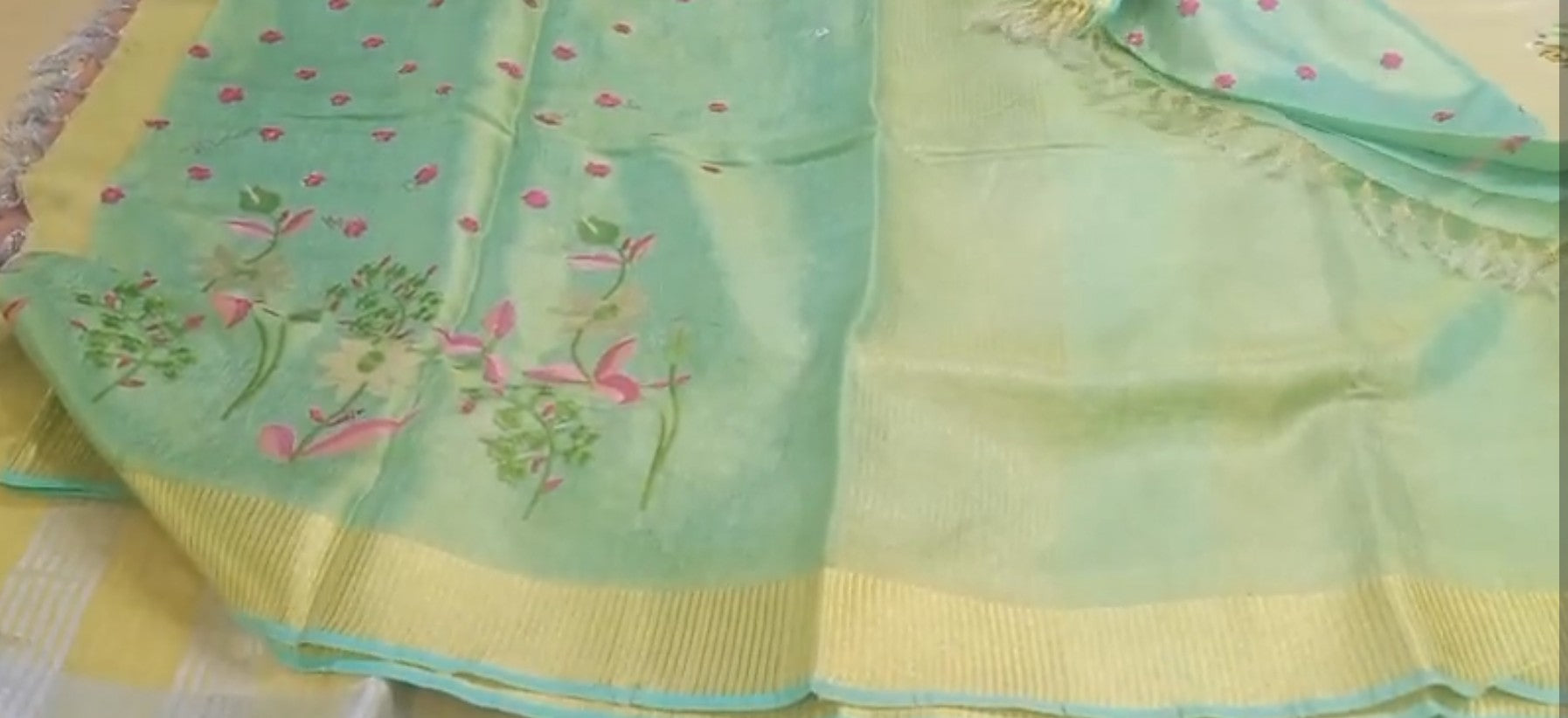 Tissue linen embroidery saree SILK ZONE