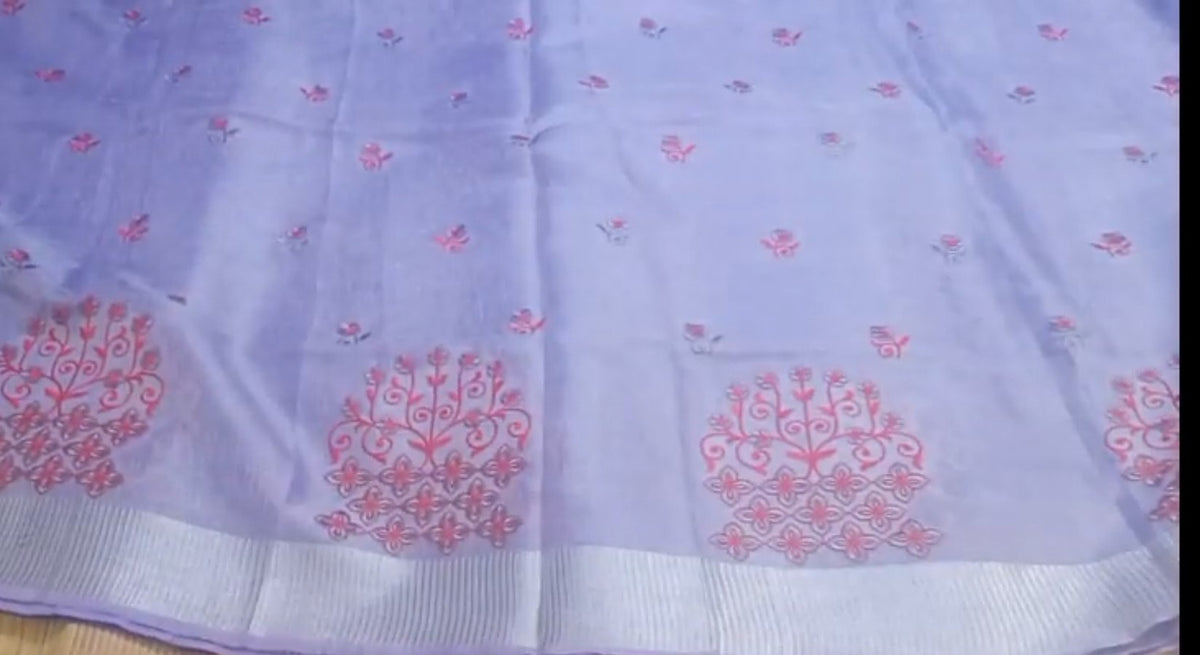 Tissue linen embroidery saree SILK ZONE