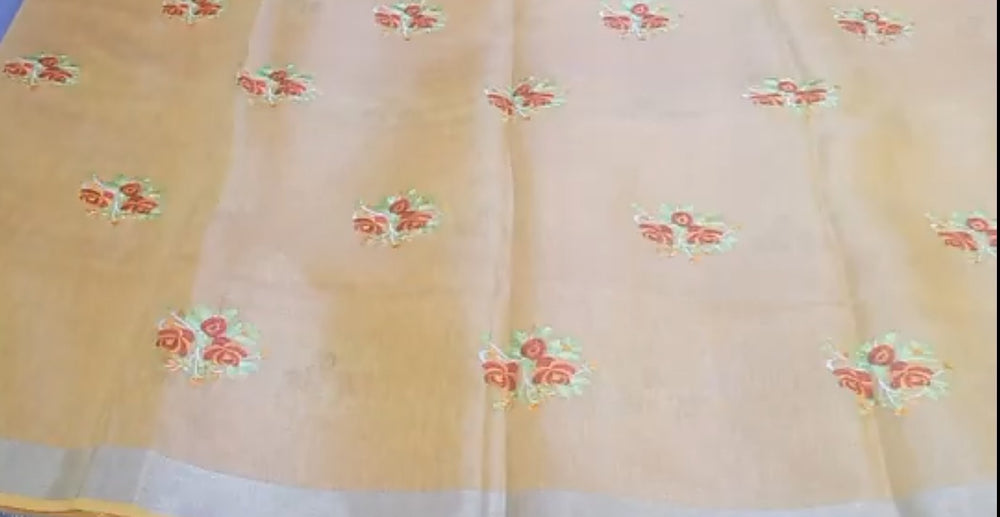 Tissue linen embroidery saree SILK ZONE