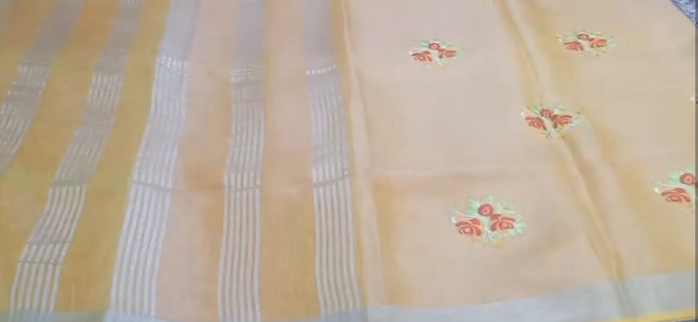 Tissue linen embroidery saree SILK ZONE