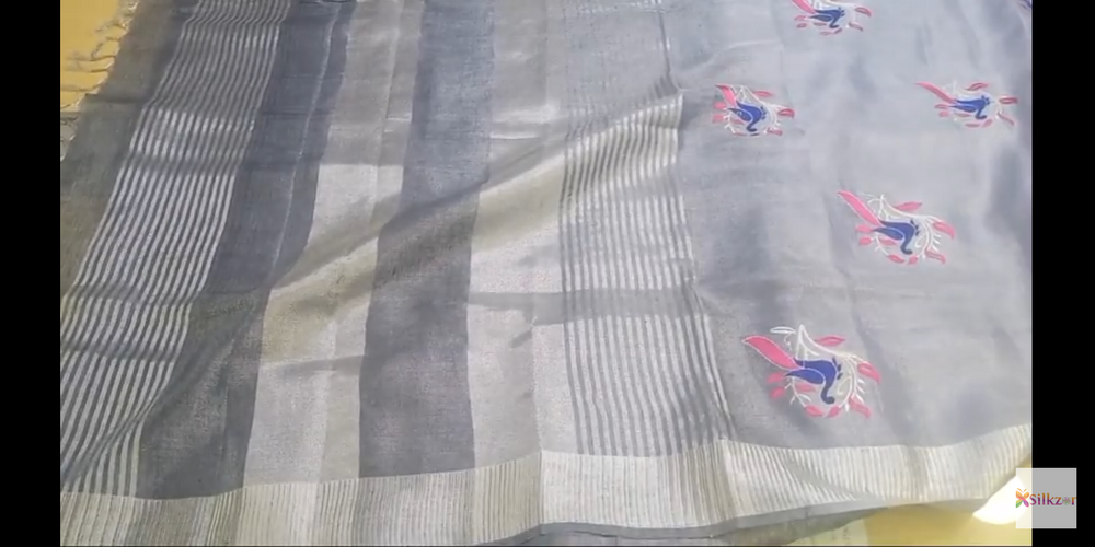 Tissue linen embroidery saree SILK ZONE